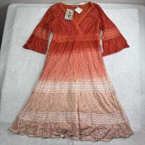 Y2K Magic Boho Hippie Ombre Long Sleeve‎ Dress Mid Orange Women's Large